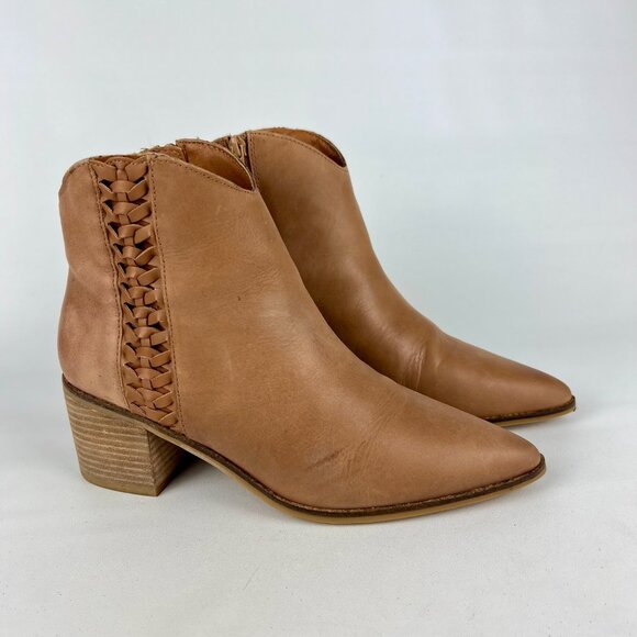 Lucky Brand Womens Cosmio Western Booties Brown Leather Block Heel size 9.5M - Picture 1 of 16